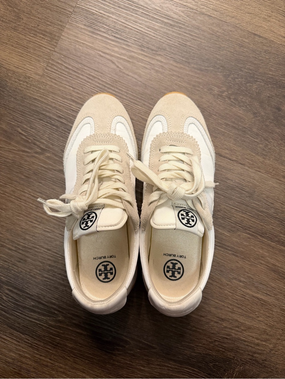 Tory Burch Cream & Beige Suede-Trim Sneakers